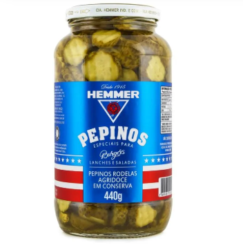 Hemmer Pepino em Conserva em Rodelas Agridoce Vidro 440g